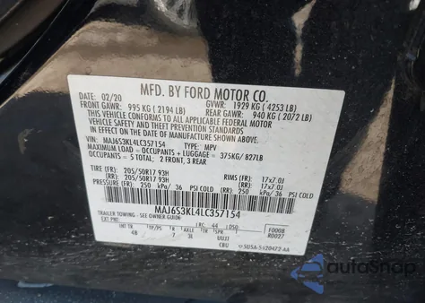 2020 Ford Ecosport Titanium from USA, damaged, VIN MAJ6S3KL4LC357154